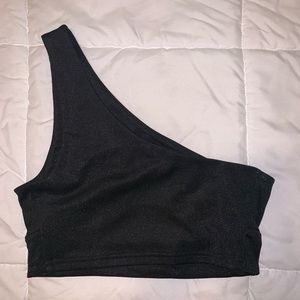Black One Shoulder Underboob Crop Top